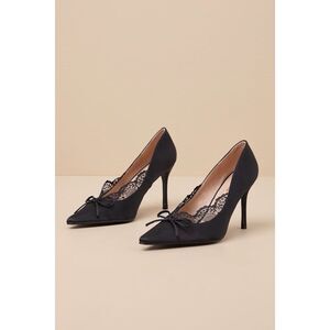 Lulus Calandre Black Satin Pointed-toe Pumps - Size 9